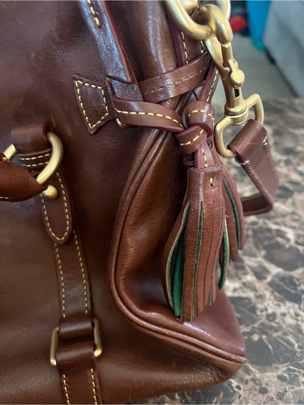 Dooney & Bourke large Chestnut Brown Leather Florentine satchel bag EUC - Picture 7 of 15